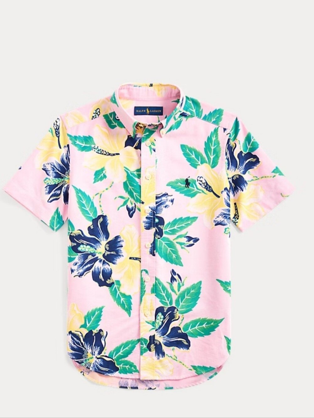 Boys Ralph Lauren Pink Floral Short-Sleeve Button-Up Shirt Sz 8